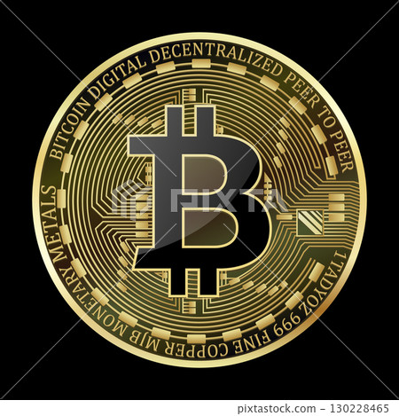 Bitcoin icon, payment symbol. Cryptocurrency logo. Virtual currency exchange symbol. Internet finance coins, Gold coin icon on black background design. Simple vector illustration 130228465