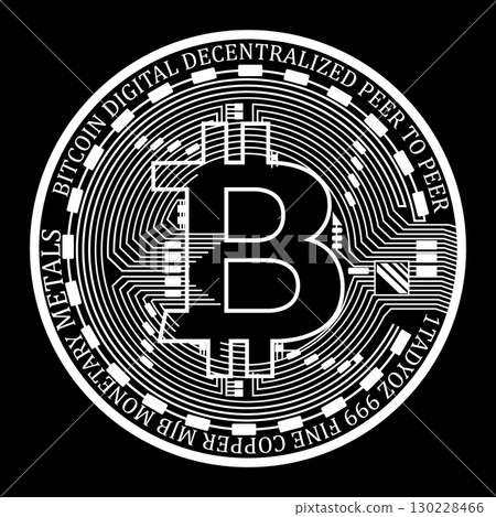 Bitcoin icon, payment symbol. Cryptocurrency logo. Virtual currency exchange symbol. Black and white design. Internet finance coins, isolated simple vector illustration. Bitcoin icon, payment symbol. Cryptocurrency logo. Virtual currency exchange symbol. Black and white design. Internet finance coins, isolated simple vector illustration. 130228466