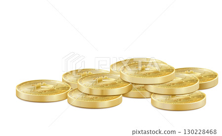 Realistic 3d golden bitcoin stack icon for cryptocurrency, virtual currency, digital money, ecash. Bitcoin symbol for fintech network banking and blockchain. isolated vector illustration Realistic 3d golden bitcoin stack icon for cryptocurrency, virtual currency, digital money, ecash. Bitcoin symbol for fintech network banking and blockchain. isolated vector illustration 130228468