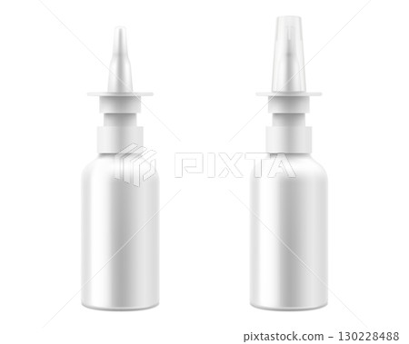 Glossy nasal spray bottle With Transparent Cap mockup , isolated on white background. Template. Realistic 3d vector 130228488