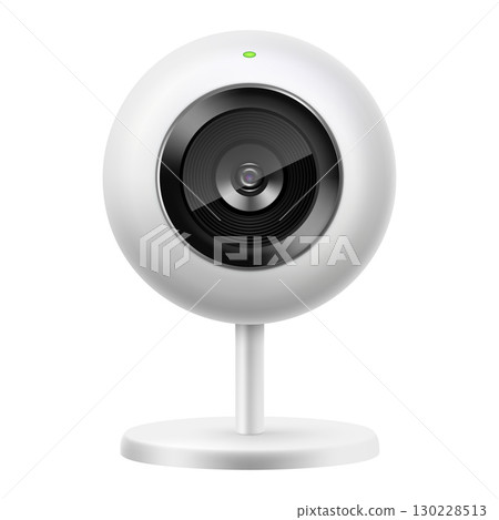 Security camera. White CCTV surveillance system. Territory or premises watching and control, safety measure, police service. Vector 3d realistic illustration isolated on white background Security camera. White CCTV surveillance system. Territory or premises watching and control, safety measure, police service. Vector 3d realistic illustration isolated on white background 130228513