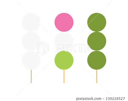 Set of illustrations of white dumplings, three-color dumplings, and mugwort dumplings icons 130228527