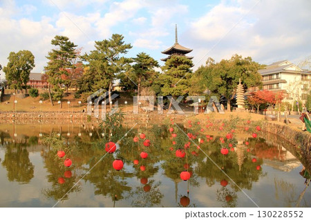 Autumn leaves at Sarusawa Pond and the five-story pagoda at Kofuku-ji Temple 130228552