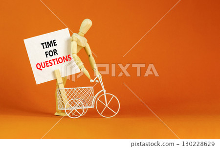 Time for questions symbol. Concept words Time for questions on beautiful white card. Beautiful orange background. Businessman model. Business time for questions concept. Copy space. 130228629