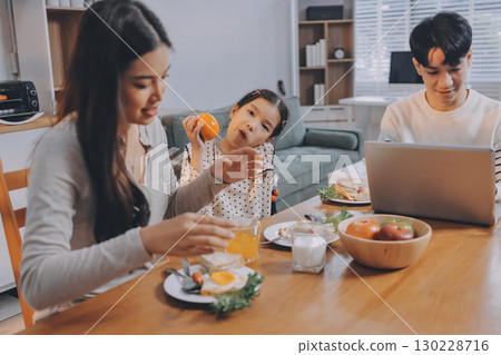 Family spends their free time together 130228716