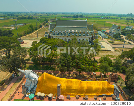 aerial view the beautiful Reclining Buddha at Wat Khun Inthapramun. aerial view the beautiful Reclining Buddha at Wat Khun Inthapramun. 130229010