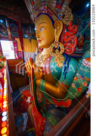 Colourful sculpture of Maitreya Buddha at Thiksey monastery 130229064