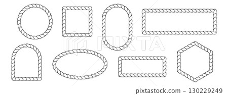 Collection of Rope Border Shapes in Circle, Oval, Rectangle, Hexagon, and More. Vector. Collection of Rope Border Shapes in Circle, Oval, Rectangle, Hexagon, and More. Vector. 130229249