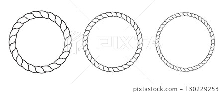 Collection of Circular Rope Frames in Line Outline Style for Design and Decorative Uses. Vector. Collection of Circular Rope Frames in Line Outline Style for Design and Decorative Uses. Vector. 130229253