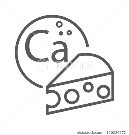 Monochrome outline icon featuring calcium and cheese. Designed for educational, nutritional, and dietary themed applications emphasizing balanced nutrition and health. Monochrome outline icon featuring calcium and cheese. Designed for educational, nutritional, and dietary themed applications emphasizing balanced nutrition and health. 130229272