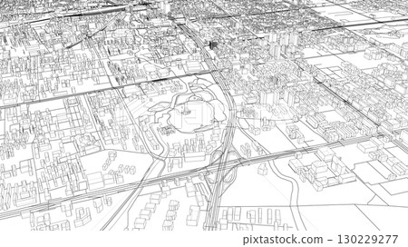 Intricate Cityscape Wireframe 130229277