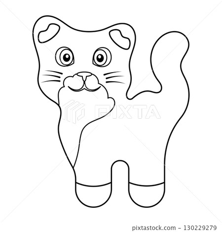 Cute Cartoon Cat Outline Vector Illustration. The cat has a large rounded head with two cute ears, expressive wide eyes and a small smiling mouth. Cute Cartoon Cat Outline Vector Illustration. The cat has a large rounded head with two cute ears, expressive wide eyes and a small smiling mouth. 130229279