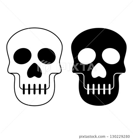 Skull Black and White Vector Illustration of Two Stylized Skeleton Heads. Perfect for Halloween graphics, tattoo design ideas, gothic themes or digital design projects. Skull Black and White Vector Illustration of Two Stylized Skeleton Heads. Perfect for Halloween graphics, tattoo design ideas, gothic themes or digital design projects. 130229280