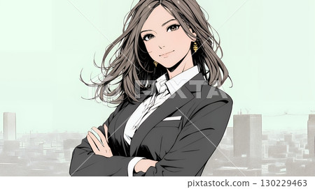 A confident businesswoman walking down a sunny city street 130229463