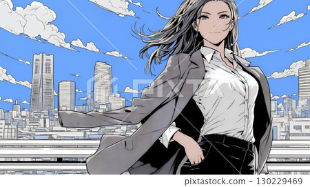 A confident businesswoman walking down a sunny city street A confident businesswoman walking down a sunny city street 130229469