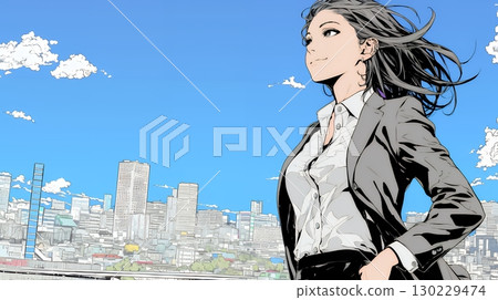 A confident businesswoman walking down a sunny city street A confident businesswoman walking down a sunny city street 130229474