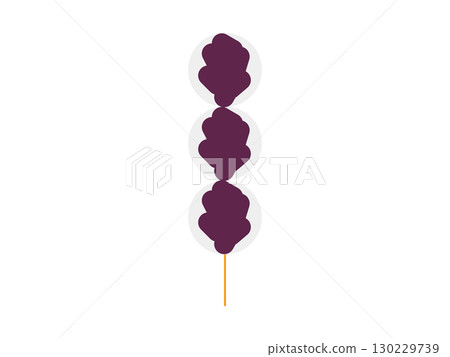 Illustration of a skewer of dumplings with red bean paste on top 130229739