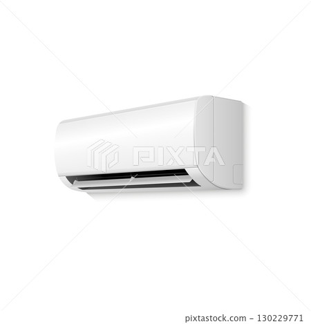 Side view of the air conditioner, white with glare, no air flow. On a clean white background without noise. 130229771
