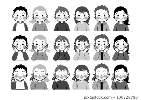 Children's facial expression variation set Boys Girls Monochrome Children's facial expression variation set Boys Girls Monochrome 130229780