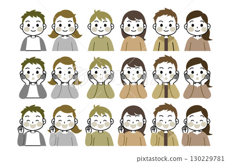 Children's facial expression variation set - Boys and girls - Muted colors 130229781