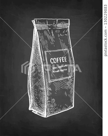 Bag of coffee chalk sketch. 130229883