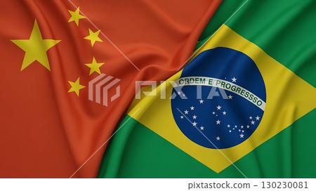 Close up of the flags of china and brazil intertwined with each other nicely 130230081