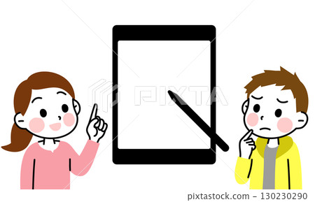 Tablet, anxious boy, inspired girl Tablet, anxious boy, inspired girl 130230290