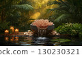 Tropical spa composition with coral and soft candlelight 130230321