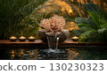 Tropical spa composition with coral and soft candlelight 130230323