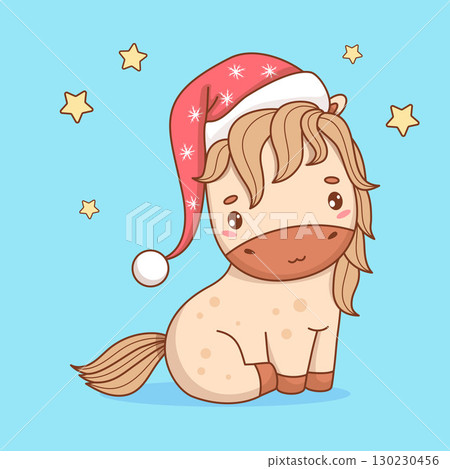 Cute Christmas Little Horse in Santa hat. Funny Holiday New Year kawaii animal. 2026 Horse to Eastern calendar, symbol of year. Vector illustration. Kids collection. Not AI Cute Christmas Little Horse in Santa hat. Funny Holiday New Year kawaii animal. 2026 Horse to Eastern calendar, symbol of year. Vector illustration. Kids collection. Not AI 130230456
