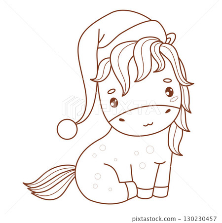 Outline Cute Christmas Horse in Santa hat. Holiday New Year kawaii Pony animal. Symbol 2026 year to Eastern calendar. Line drawing, coloring book. Vector illustration. Kids collection. Not AI Outline Cute Christmas Horse in Santa hat. Holiday New Year kawaii Pony animal. Symbol 2026 year to Eastern calendar. Line drawing, coloring book. Vector illustration. Kids collection. Not AI 130230457