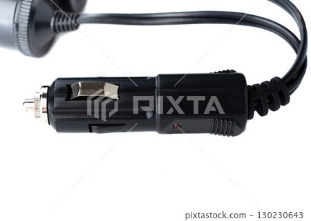 Cigarette lighter plug-in type connector isolated on white background. 130230643