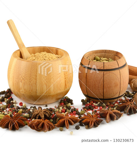 An Assortment of Aromatic Spices on a White Background An Assortment of Aromatic Spices on a White Background 130230673