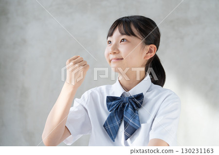 Smiling girls studying guts posing 130231163