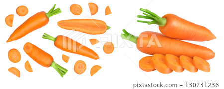 Carrot isolated on white background with full depth of field. Top view. Flat lay Carrot isolated on white background with full depth of field. Top view. Flat lay 130231236