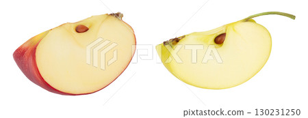 Red and yellow apple slice isolated on white background with full depth of field Red and yellow apple slice isolated on white background with full depth of field 130231250