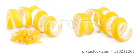 Lemon peel and zest isolated on white background. Healthy food 130231265