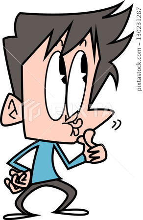 A man with his mouth turned up and something in his hand A man with his mouth turned up and something in his hand 130231287