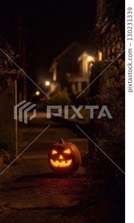 Glowing jack o lantern in quiet night 130231339