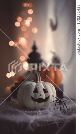 Pumpkins and spiders for Halloween decor 130231432