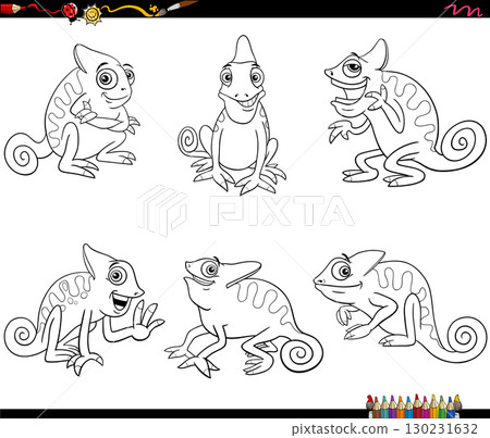 cartoon chameleons animals comic characters set coloring page 130231632