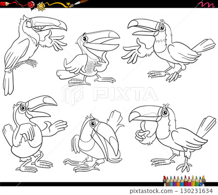 cartoon toucans birds wild animal characters collection coloring page 130231634