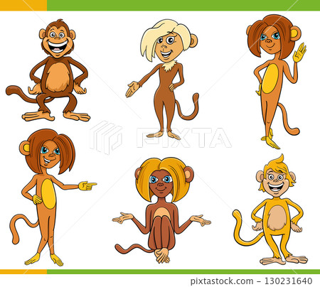 funny cartoon monkeys wild animal characters set 130231640
