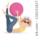 Young woman does exercises with a ball.  Fitness. Cheerful beautiful female doing exercises with fitness ball 130231817