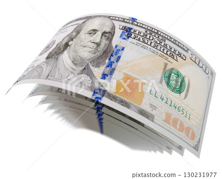 Abstract Set of U.S. 100 Dollar Bills Isolated on a White Background. 130231977