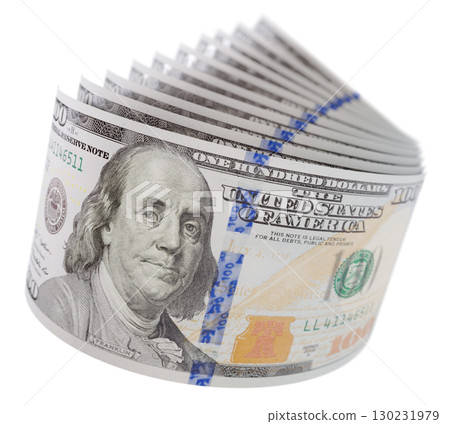 Abstract Set of U.S. 100 Dollar Bills Isolated on a White Background. Abstract Set of U.S. 100 Dollar Bills Isolated on a White Background. 130231979