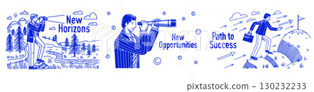 Business and teamwork concepts. Start Up and look for opportunities. Banner in hand drawn outline Business and teamwork concepts. Start Up and look for opportunities. Banner in hand drawn outline 130232233