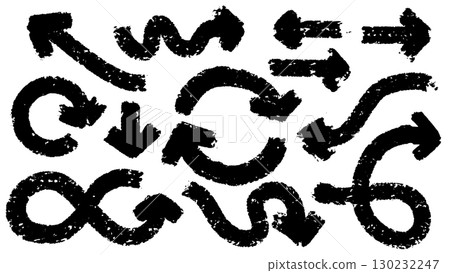Big set of black arrows made with brush strokes, marker drawn or pen. Collection of grunge hand Big set of black arrows made with brush strokes, marker drawn or pen. Collection of grunge hand 130232247