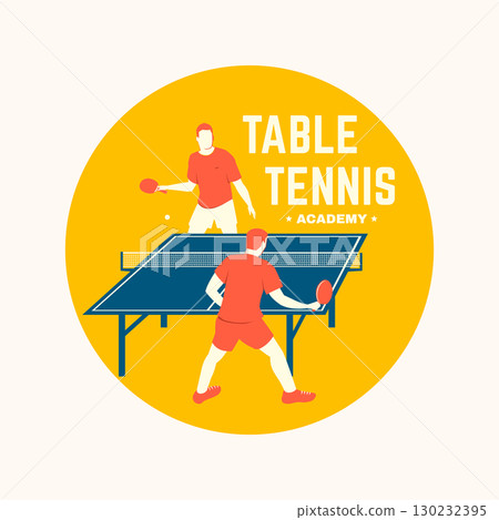 Table tennis academy badge, emblem with table player silhouette. Vector. For table tennis logotype templates and badges. Place to promote health and friendship 130232395
