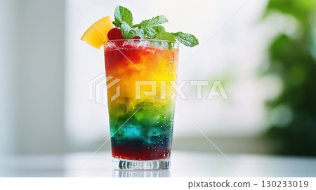 Vibrant drink in a tall glass 130233019